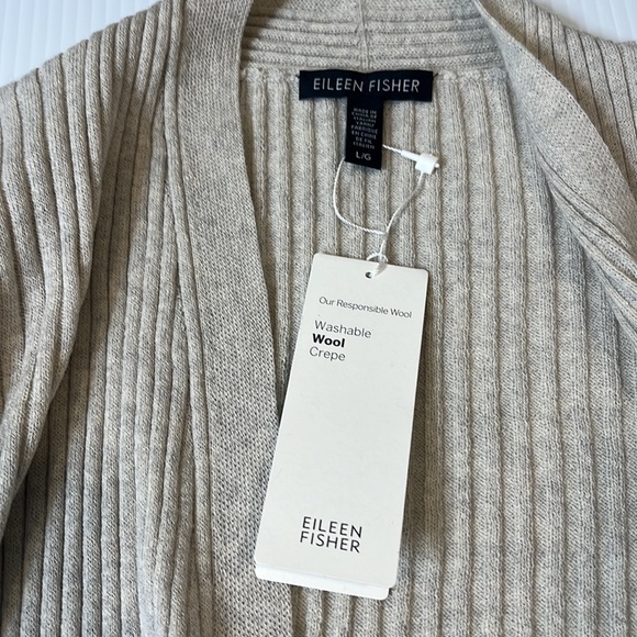 Eileen Fisher Washable Wool Rib Crepe Sea Salt Long Cardigan NWT - Picture 6 of 7